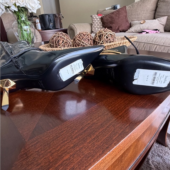 Saint Laurent Black Patent  Lee Pointed Toe Ankle Boots Accents NWT - Picture 5 of 16